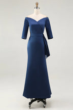 Mermaid Off the Shoulder Short Sleeve Zipper Up Floor-Length Mother of the Bride Dress