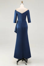 Mermaid Off the Shoulder Short Sleeve Zipper Up Floor-Length Mother of the Bride Dress