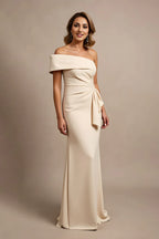 Mermaid Off the Shoulder Sleeveless Zipper Up Sweep/Brush Train Mother of the Bride Dress
