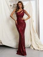 Mermaid One-Shoulder Sleeveless Back Zip Floor-Length Prom Dress