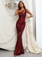 Mermaid One-Shoulder Sleeveless Back Zip Floor-Length Prom Dress