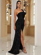 Mermaid One Shoulder Sleeveless Backless Sweep/Brush Train Prom Dress