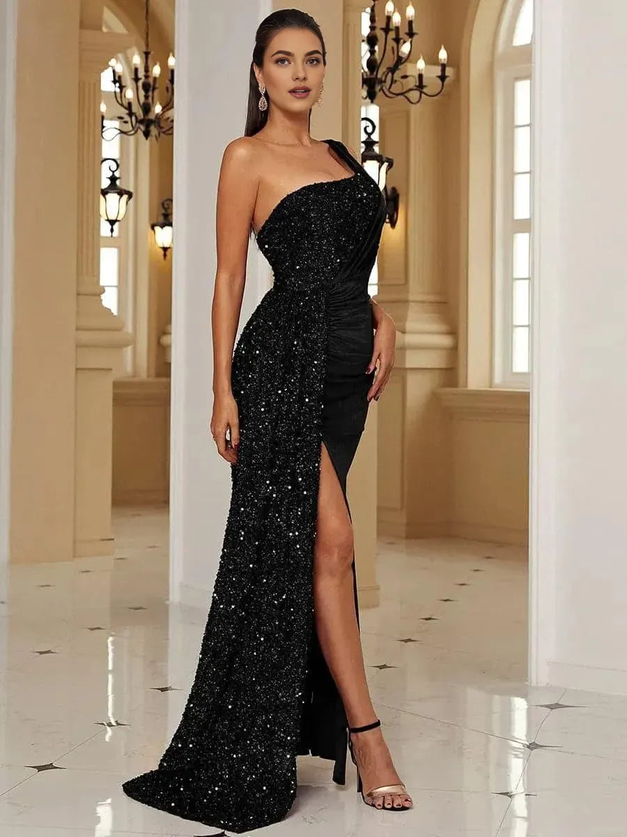 Mermaid One Shoulder Sleeveless Backless Sweep/Brush Train Prom Dress