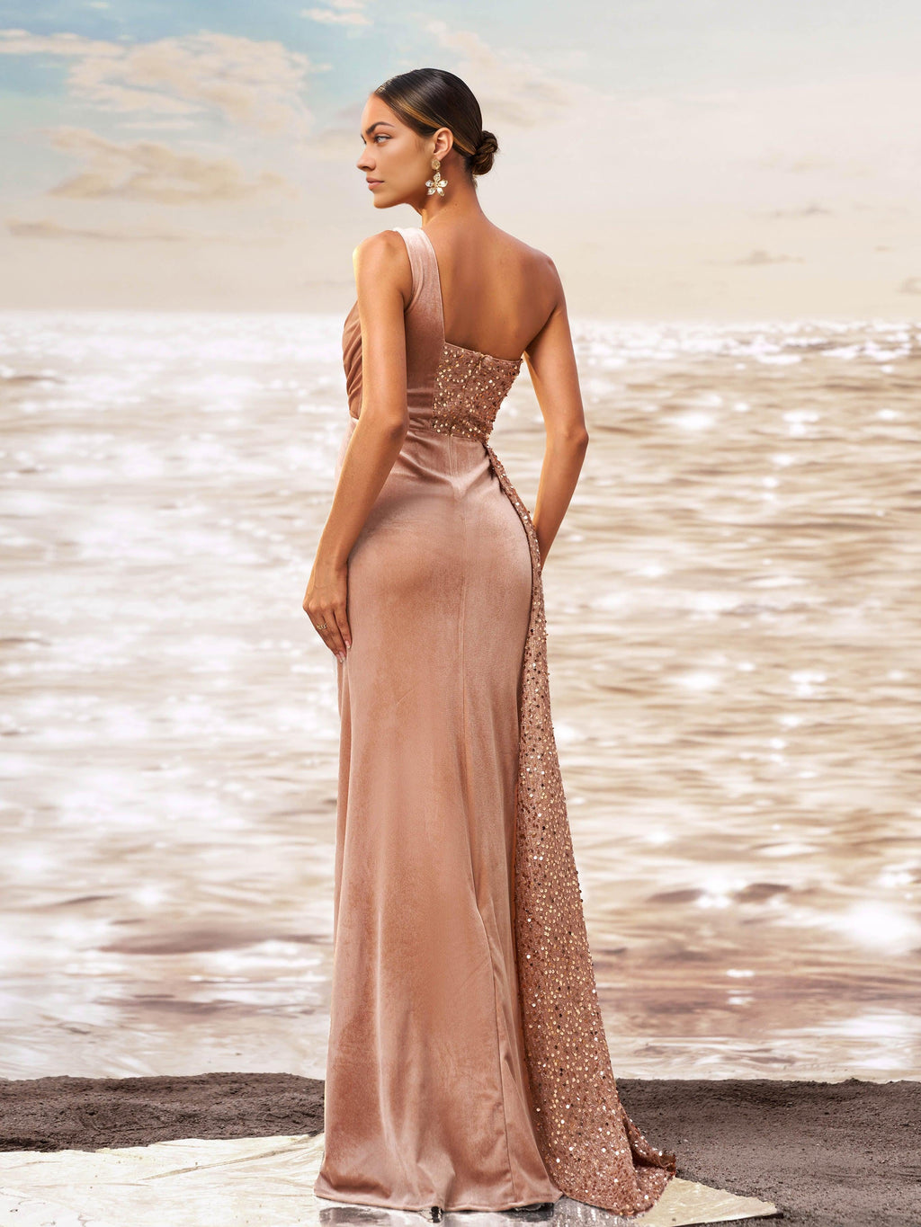 Mermaid One Shoulder Sleeveless Backless Sweep/Brush Train Prom Dress