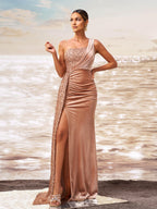 Mermaid One Shoulder Sleeveless Backless Sweep/Brush Train Prom Dress