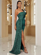 Mermaid One Shoulder Sleeveless Backless Sweep/Brush Train Prom Dress