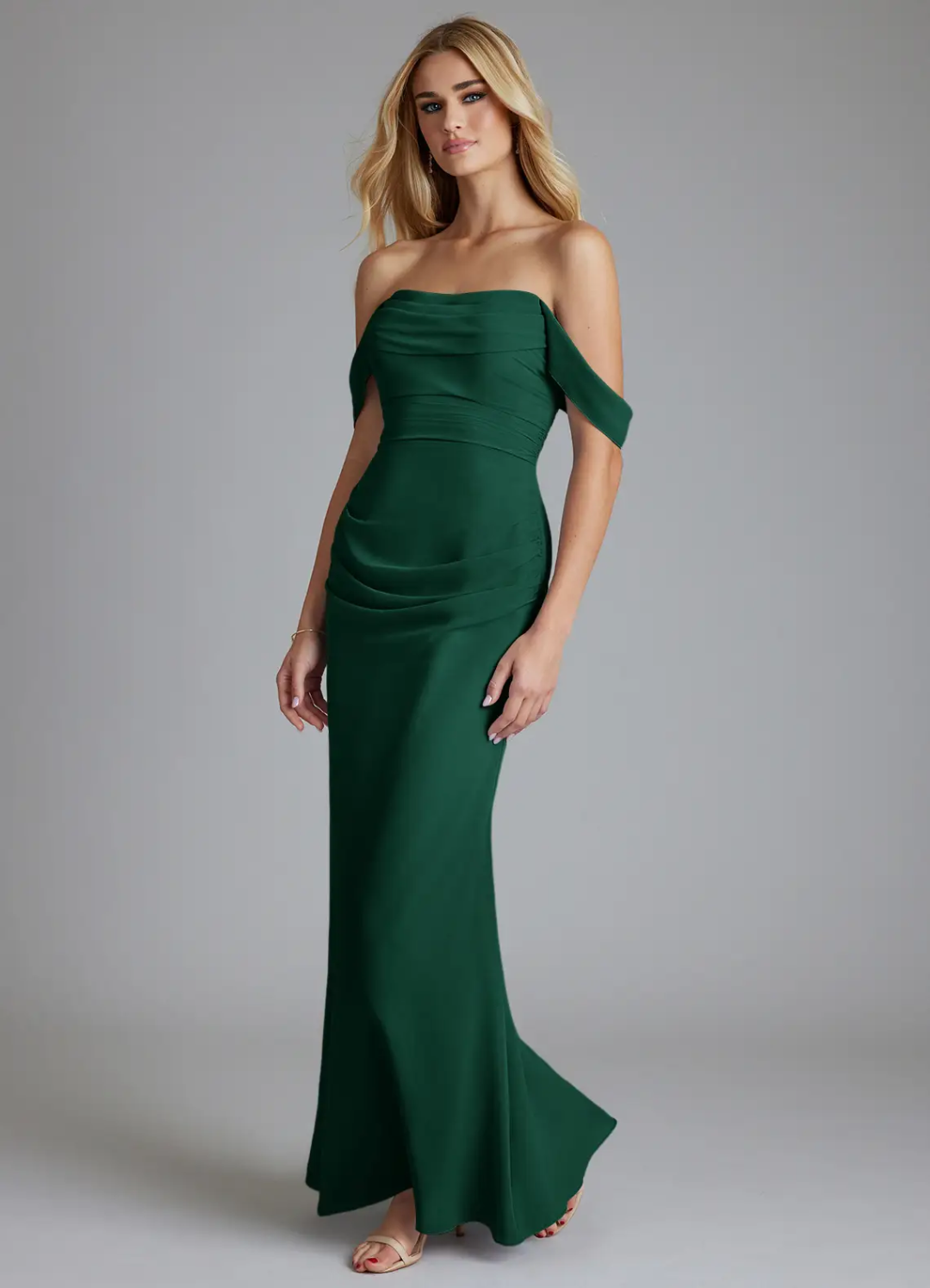 Elegant Mermaid Silhouette Off-The-Shoulder Ruched Back Zipper Floor-Length Bridesmaid Dress