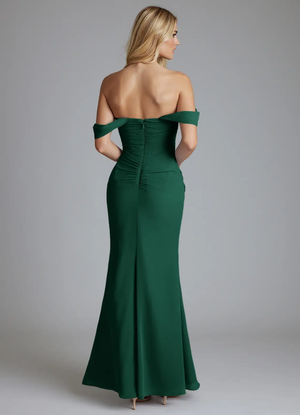 Elegant Mermaid Silhouette Off-The-Shoulder Ruched Back Zipper Floor-Length Bridesmaid Dress