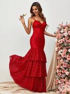 Mermaid Spaghetti Strap Sleeveless Zipper Up Floor-Length Prom Dress
