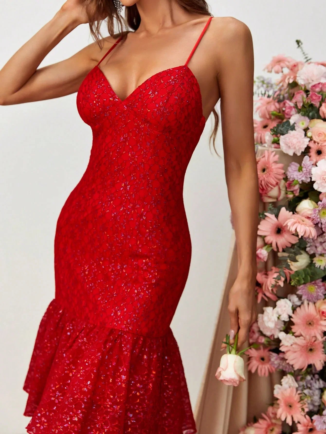 Mermaid Spaghetti Strap Sleeveless Zipper Up Floor-Length Prom Dress