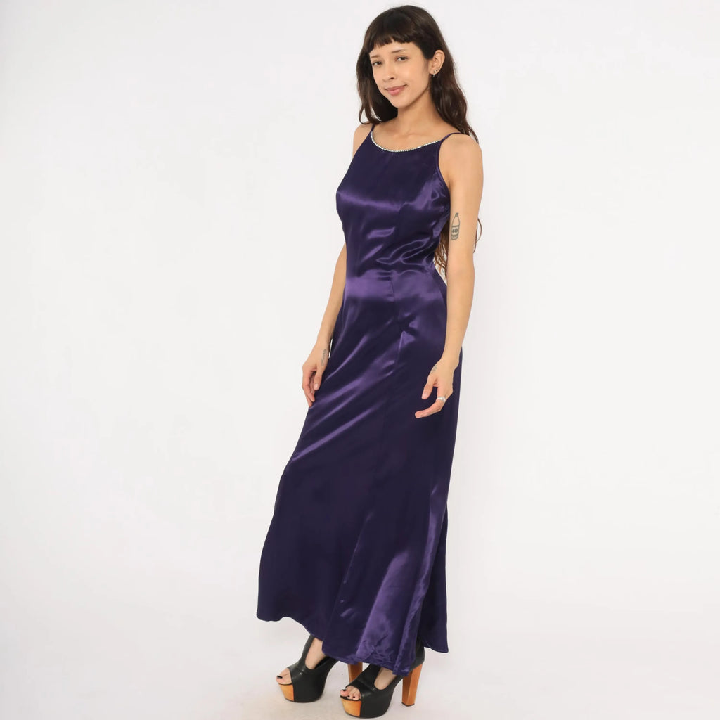 Mermaid Prom Dress Satin Purple With Rhinestone Spaghetti Straps For Glamorous Prom Goers