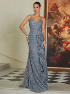 Mermaid Spaghetti Straps Sleeveless Back Zip Floor-Length Evening Dress