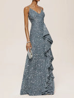 Mermaid Spaghetti Straps Sleeveless Back Zip Floor-Length Evening Dress