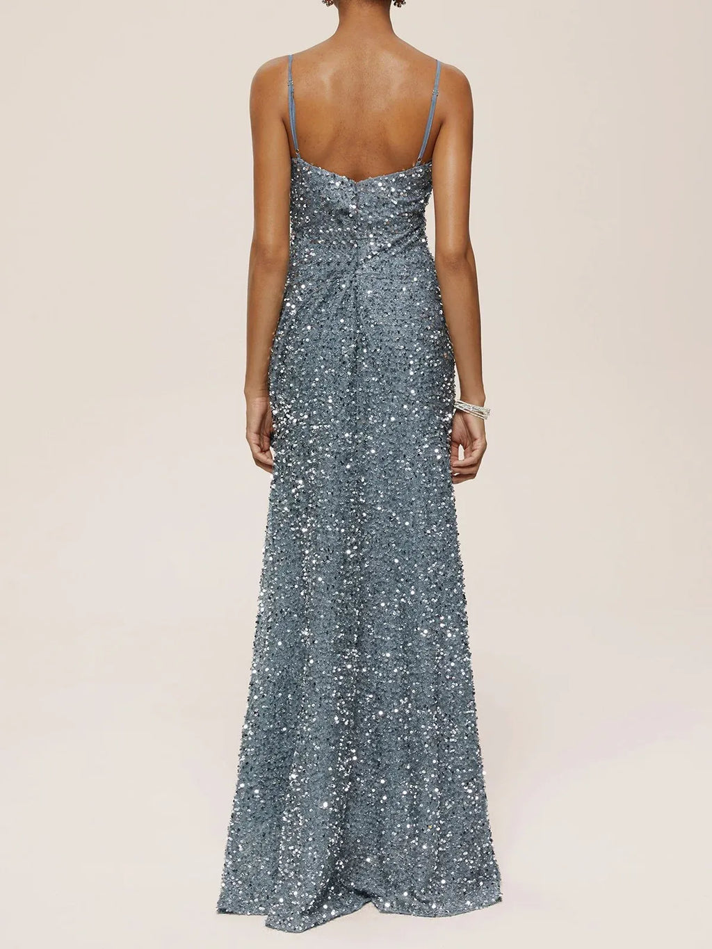 Mermaid Spaghetti Straps Sleeveless Back Zip Floor-Length Evening Dress