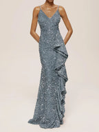 Mermaid Spaghetti Straps Sleeveless Back Zip Floor-Length Evening Dress