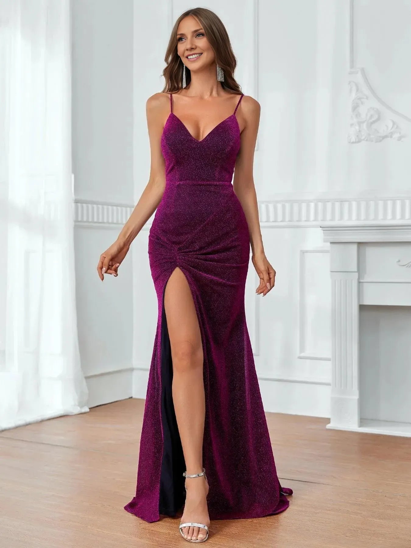 Mermaid Spaghetti Straps Sleeveless Backless Floor-Length Prom Dress