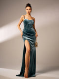 Mermaid Spaghetti Straps Sleeveless Zipper Up Sweep/Brush Train Prom Dress