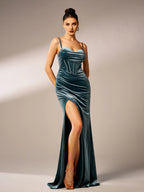Mermaid Spaghetti Straps Sleeveless Zipper Up Sweep/Brush Train Prom Dress