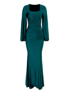 Mermaid Square Neck Bishop Sleeve Zipper Up Sweep/Brush Train Prom Dress
