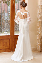 Mermaid Square Neck Long Sleeve Up Sweep/Brush Train Wedding Dress