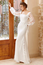 Mermaid Square Neck Long Sleeve Up Sweep/Brush Train Wedding Dress