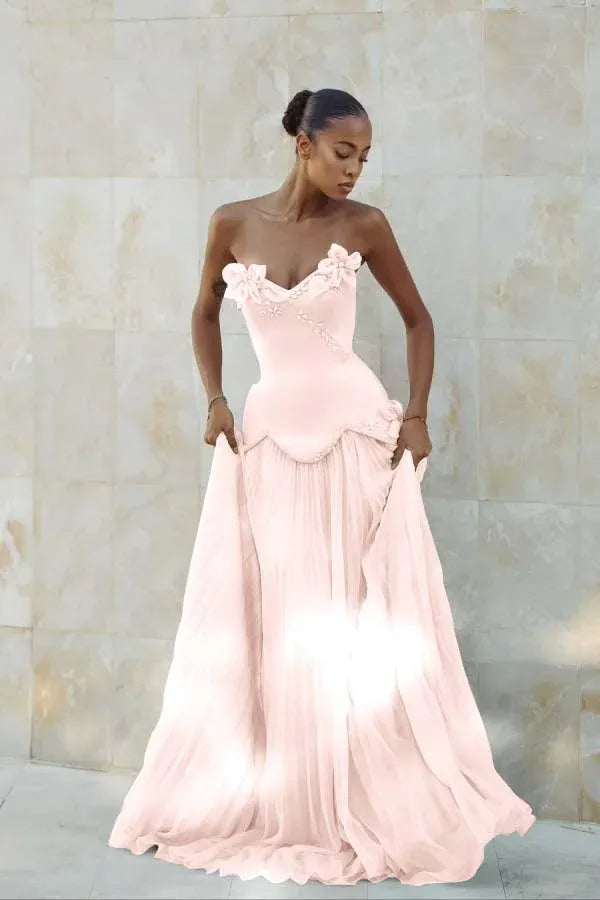 Elegant Mermaid Strapless Beaded Prom Dress With Crystal Embellishments Pleated Bodice For Prom Night