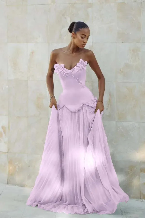 Elegant Mermaid Strapless Beaded Prom Dress With Crystal Embellishments Pleated Bodice For Prom Night