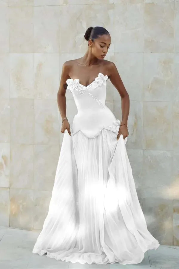 Elegant Mermaid Strapless Beaded Prom Dress With Crystal Embellishments Pleated Bodice For Prom Night