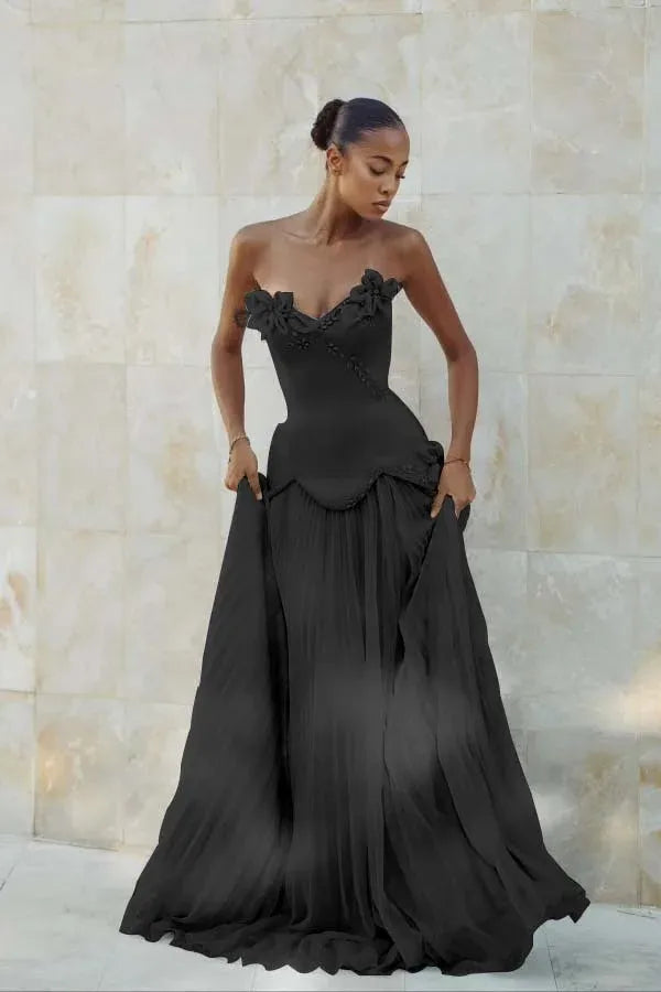 Elegant Mermaid Strapless Beaded Prom Dress With Crystal Embellishments Pleated Bodice For Prom Night