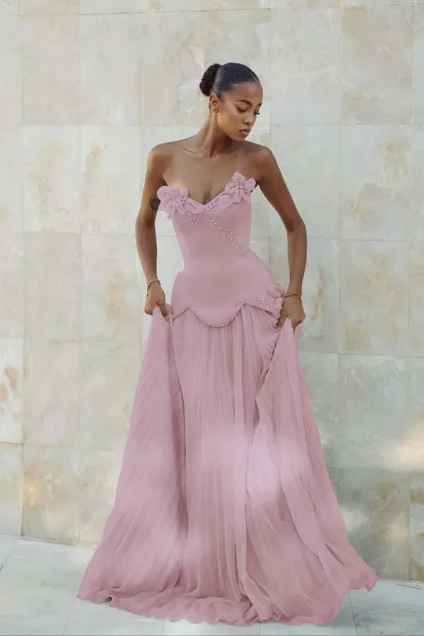 Elegant Mermaid Strapless Beaded Prom Dress With Crystal Embellishments Pleated Bodice For Prom Night