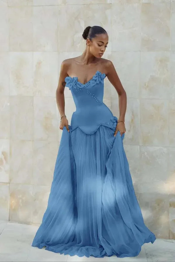 Elegant Mermaid Strapless Beaded Prom Dress With Crystal Embellishments Pleated Bodice For Prom Night