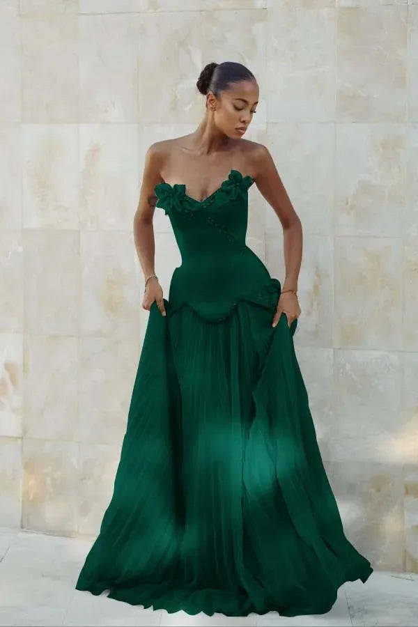 Elegant Mermaid Strapless Beaded Prom Dress With Crystal Embellishments Pleated Bodice For Prom Night