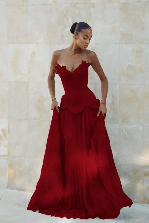Elegant Mermaid Strapless Beaded Prom Dress With Crystal Embellishments Pleated Bodice For Prom Night