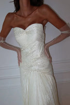 Elegant Mermaid Prom Dress With Strapless Beaded Bodice And Pleated Ivory Floor Length For Prom