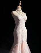 Mermaid Wedding Dress Blush Pink With Floral Lace Corset Bodice Strapless For Modern Bride Timeless Charm