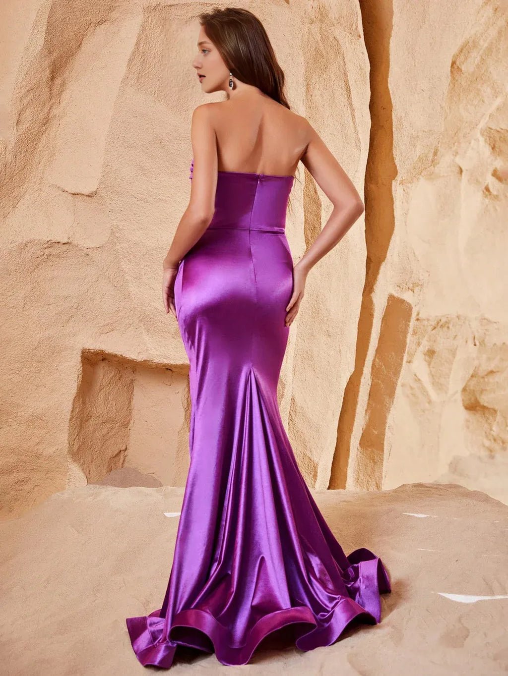 Mermaid Strapless Sleeveless Zipper Up Sweep/Brush Train Prom Dress