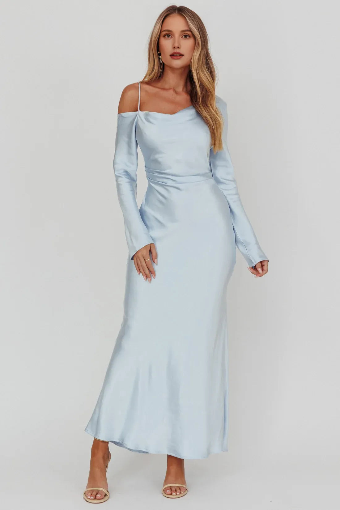 Mermaid/Trumpet Asymmetrical Neck Long Sleeve Backless Ankle-Length Prom Dress