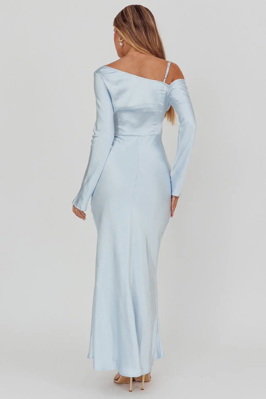 Mermaid/Trumpet Asymmetrical Neck Long Sleeve Backless Ankle-Length Prom Dress