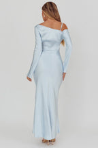 Mermaid/Trumpet Asymmetrical Neck Long Sleeve Backless Ankle-Length Prom Dress