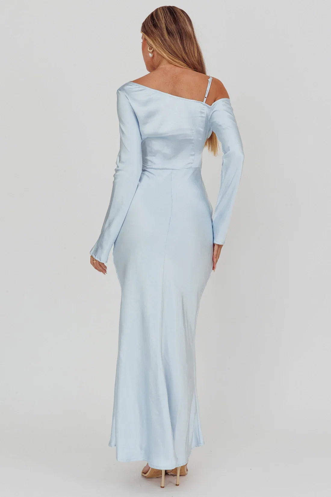 Mermaid/Trumpet Asymmetrical Neck Long Sleeve Backless Ankle-Length Prom Dress