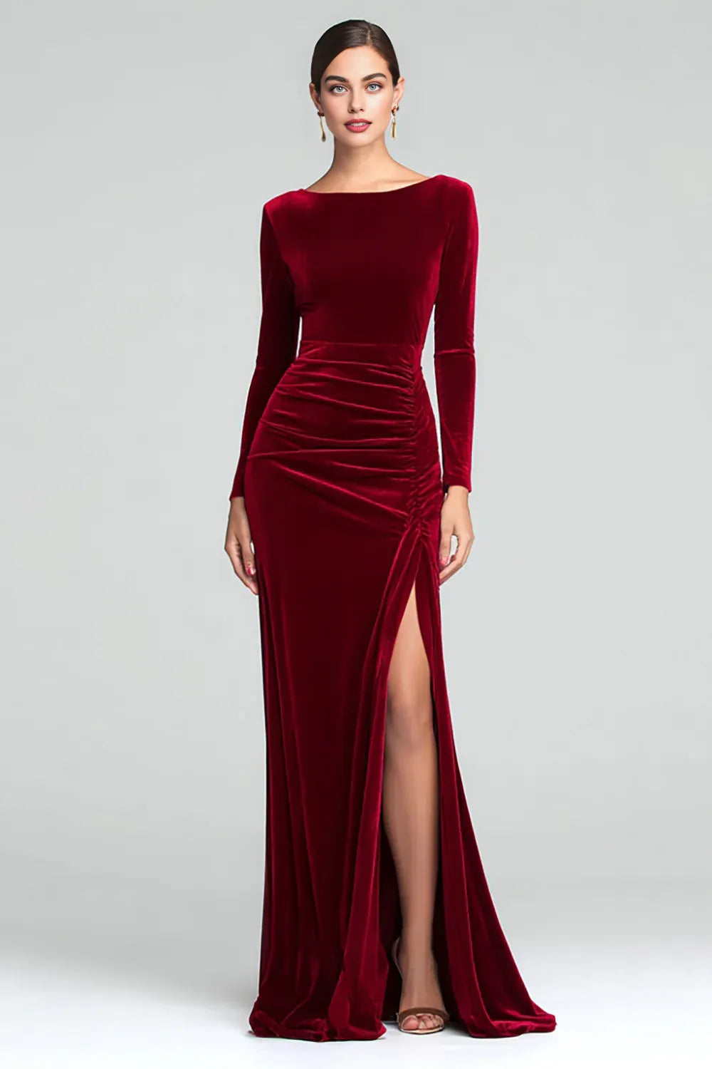 Mermaid/Trumpet Boat Neck Long Sleeves Floor-Length Evening Dress