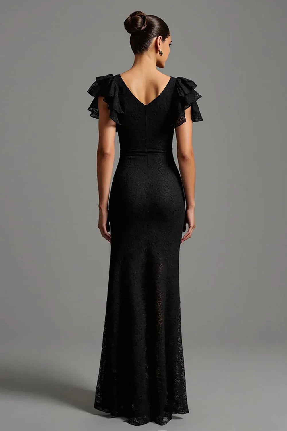Mermaid/Trumpet Boat Neck Ruffles Sleeve V Back Floor-Length Evening Dress