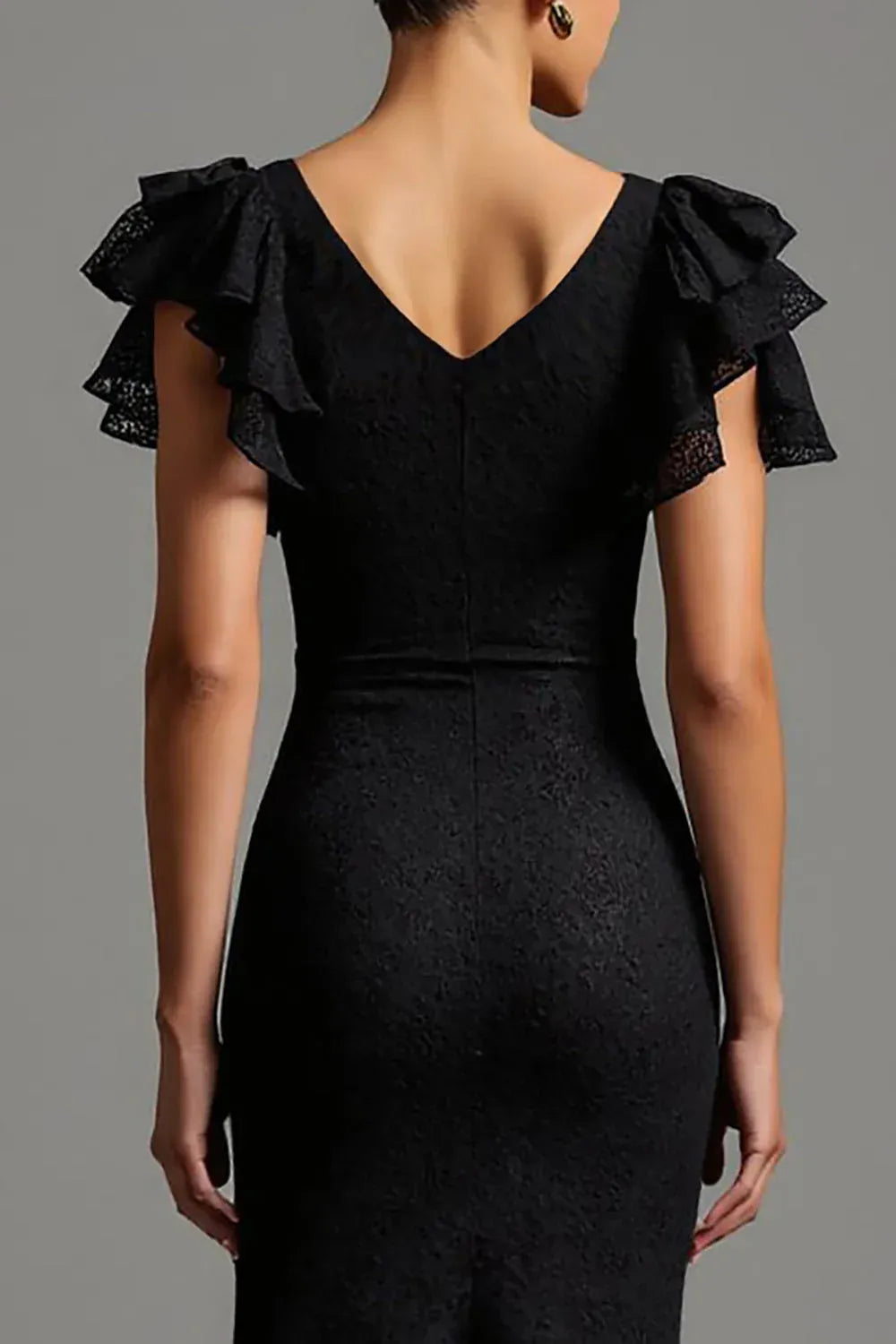 Mermaid/Trumpet Boat Neck Ruffles Sleeve V Back Floor-Length Evening Dress