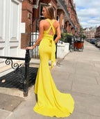 Mermaid/Trumpet Cowl Neck Sleeveless Sweep/Brush Train Prom Dress