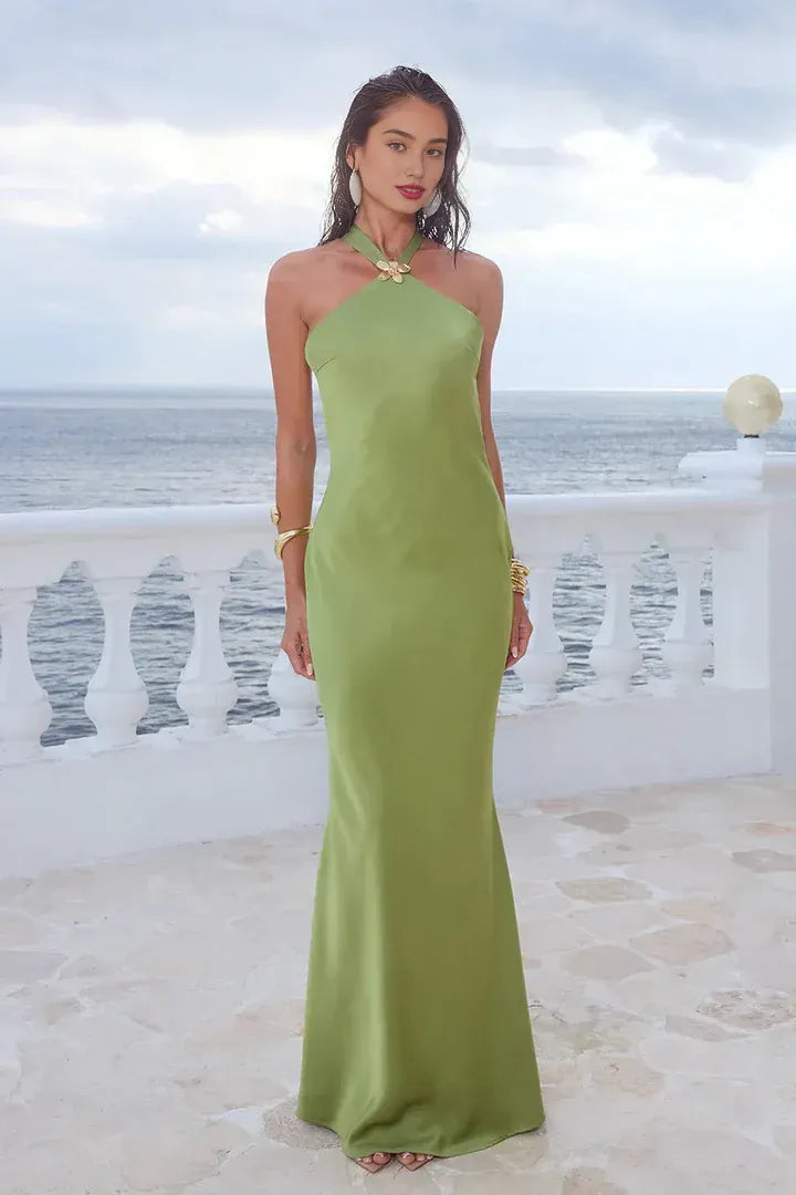 Mermaid/Trumpet Halter Neck Sleeveless Open Back Floor-Length Prom Dress