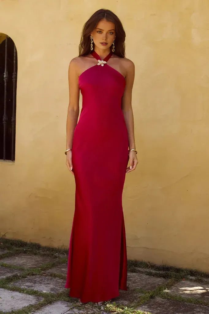 Mermaid/Trumpet Halter Neck Sleeveless Open Back Floor-Length Prom Dress