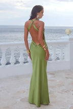 Mermaid/Trumpet Halter Neck Sleeveless Open Back Floor-Length Prom Dress