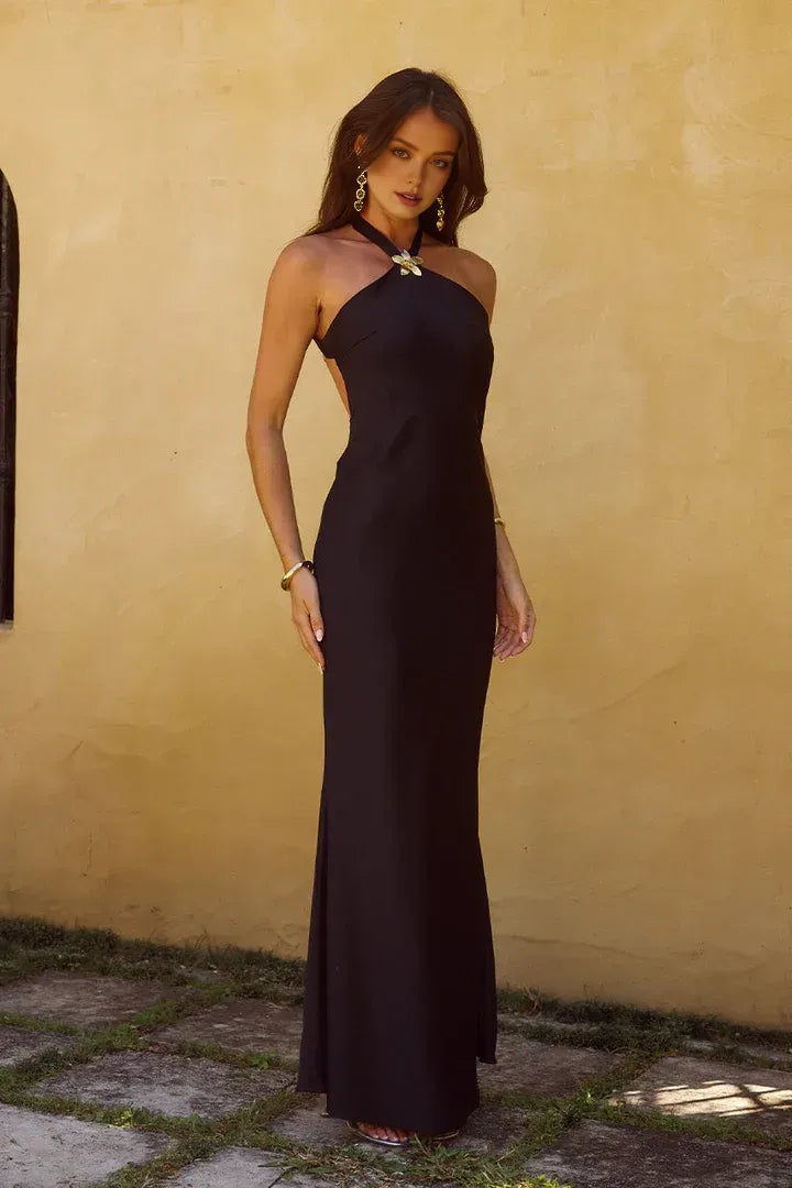 Mermaid/Trumpet Halter Neck Sleeveless Open Back Floor-Length Prom Dress