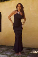 Mermaid/Trumpet Halter Neck Sleeveless Open Back Floor-Length Prom Dress