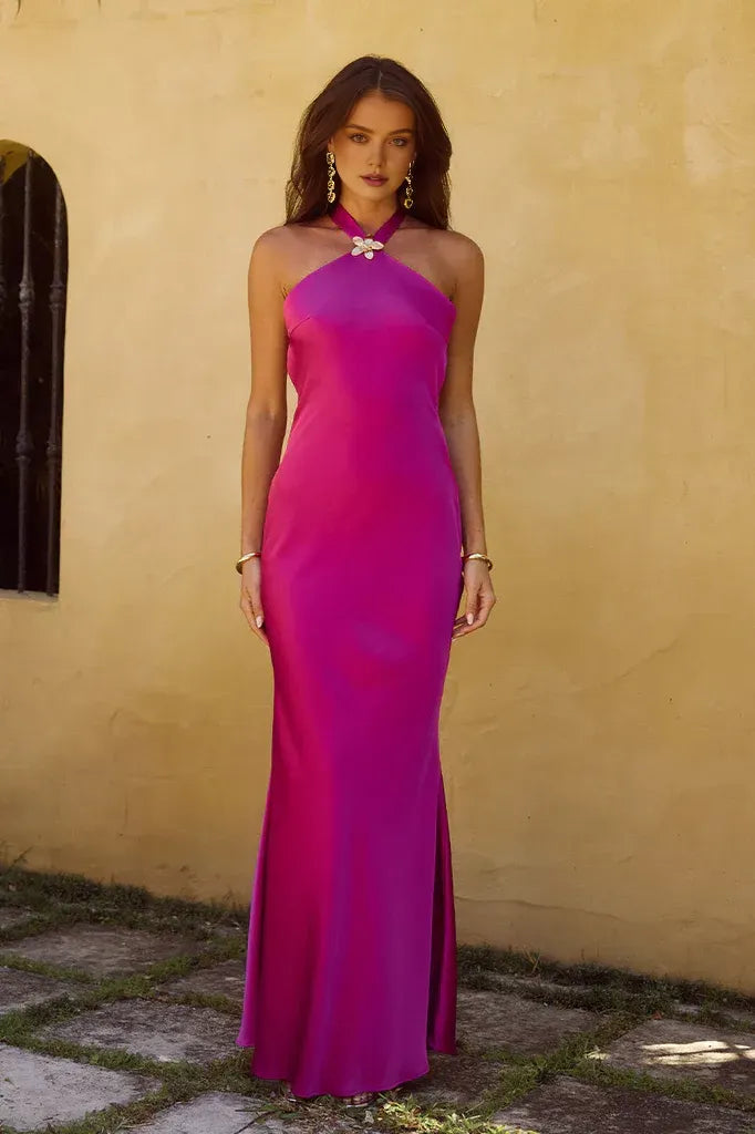 Mermaid/Trumpet Halter Neck Sleeveless Open Back Floor-Length Prom Dress